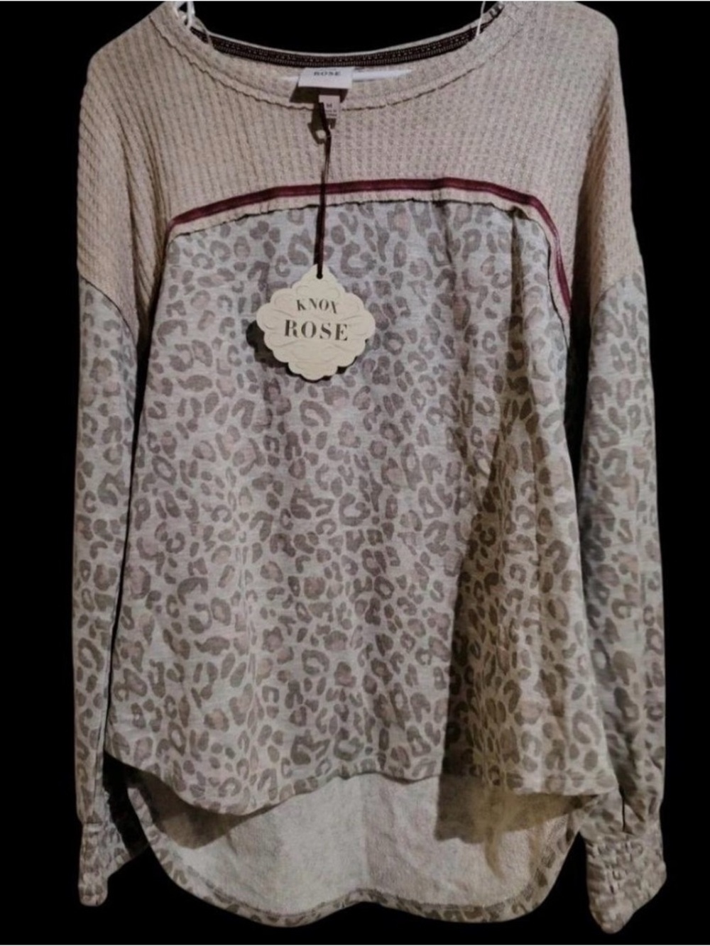 Knox Rose Long cinched Sleeve French Terry Top Gray Leopard Print Size XS new
